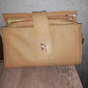 Versace profumi tan leather clutch bag